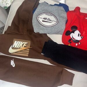 3t Bundle 
Nike Kids Brown Joggers carters sweatshirt and Disney 2 piece